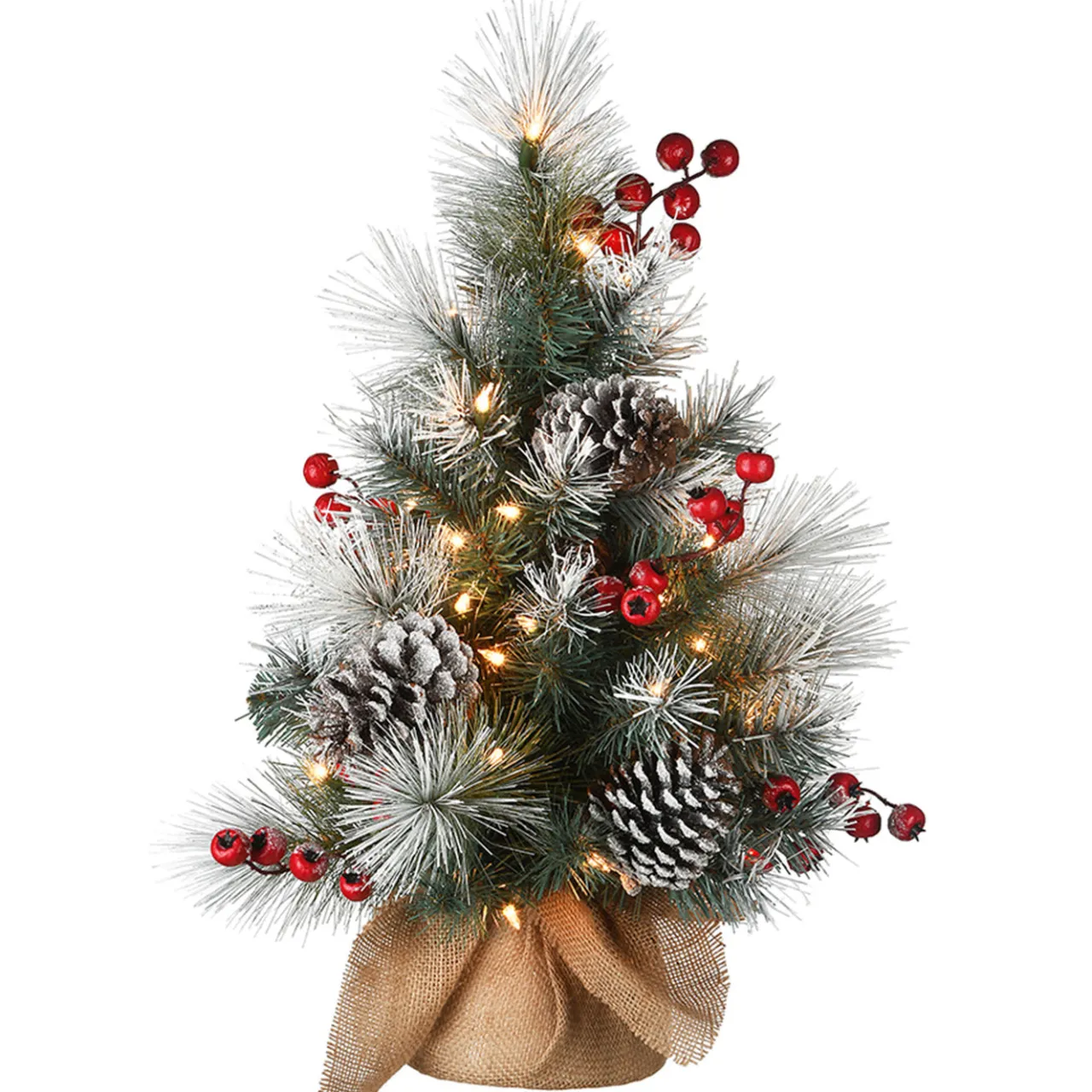 Online National Tree Company 2 ft. Snowy Glacier Pine Tree with Warm White LED Lights