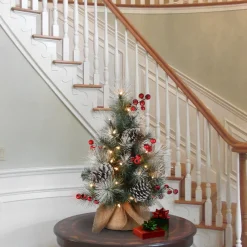 Online National Tree Company 2 ft. Snowy Glacier Pine Tree with Warm White LED Lights