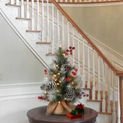 Online National Tree Company 2 ft. Snowy Glacier Pine Tree with Warm White LED Lights