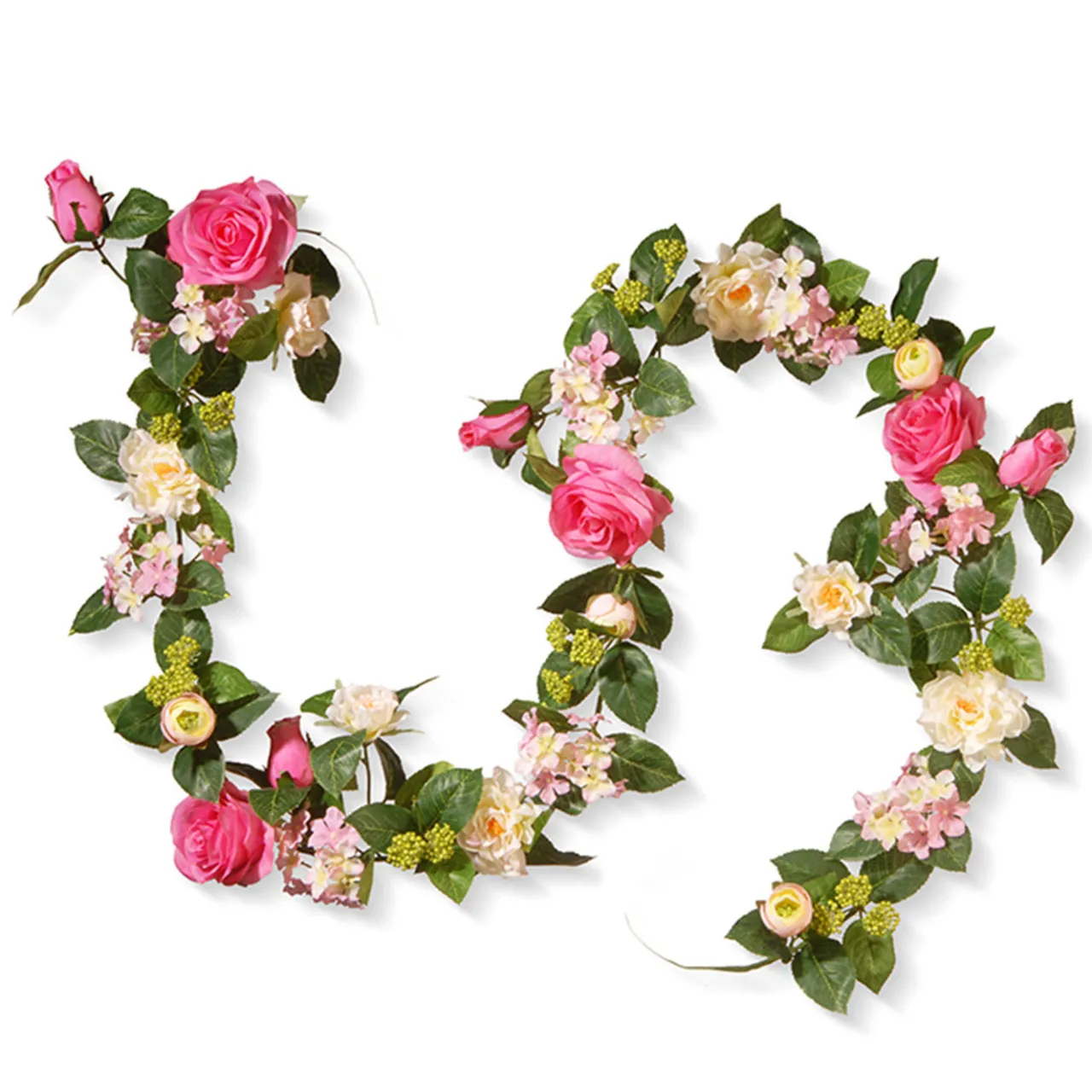 Best National Tree Company 6 ft. Spring Garland with Roses, Hydrangeas, Berry Clusters, Leafy Greens