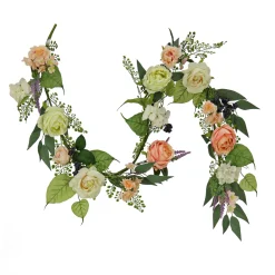 Hot National Tree Company 6 ft. Spring Garland with Rose Blooms, Lavender, Berry Clusters, Leafy Greens
