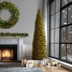 Clearance National Tree Company 10 ft.Pre-Lit Kingswood Fir Pencil Slim Tree with Clear Lights