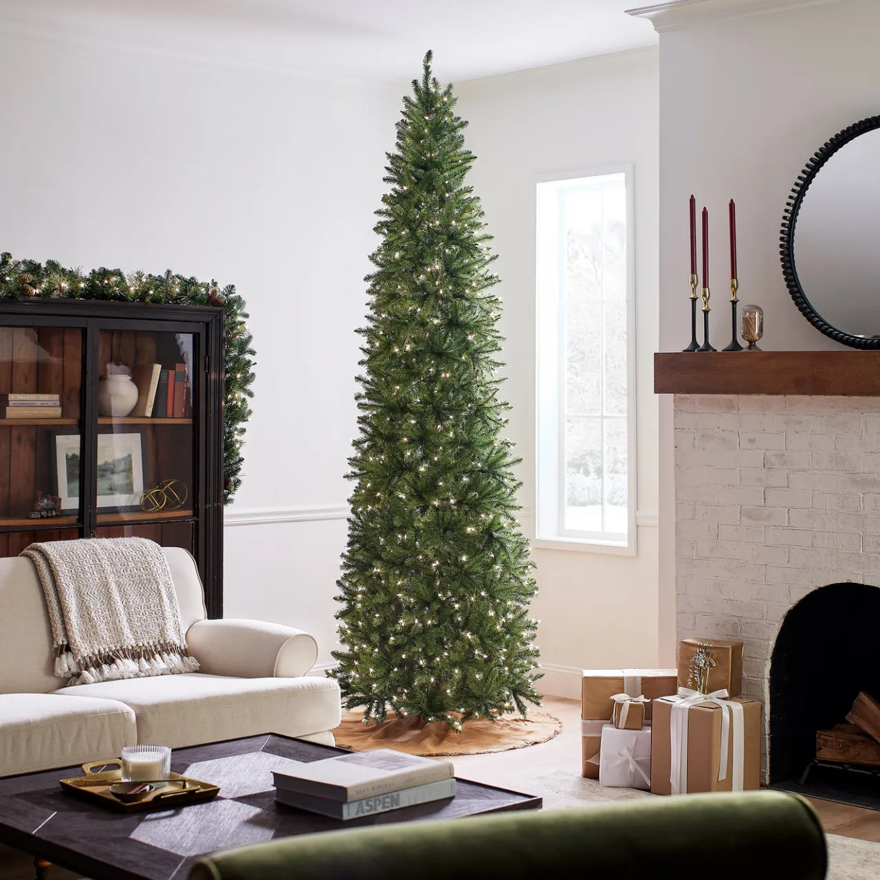 Clearance National Tree Company 10 ft.Pre-Lit Kingswood Fir Pencil Slim Tree with Clear Lights