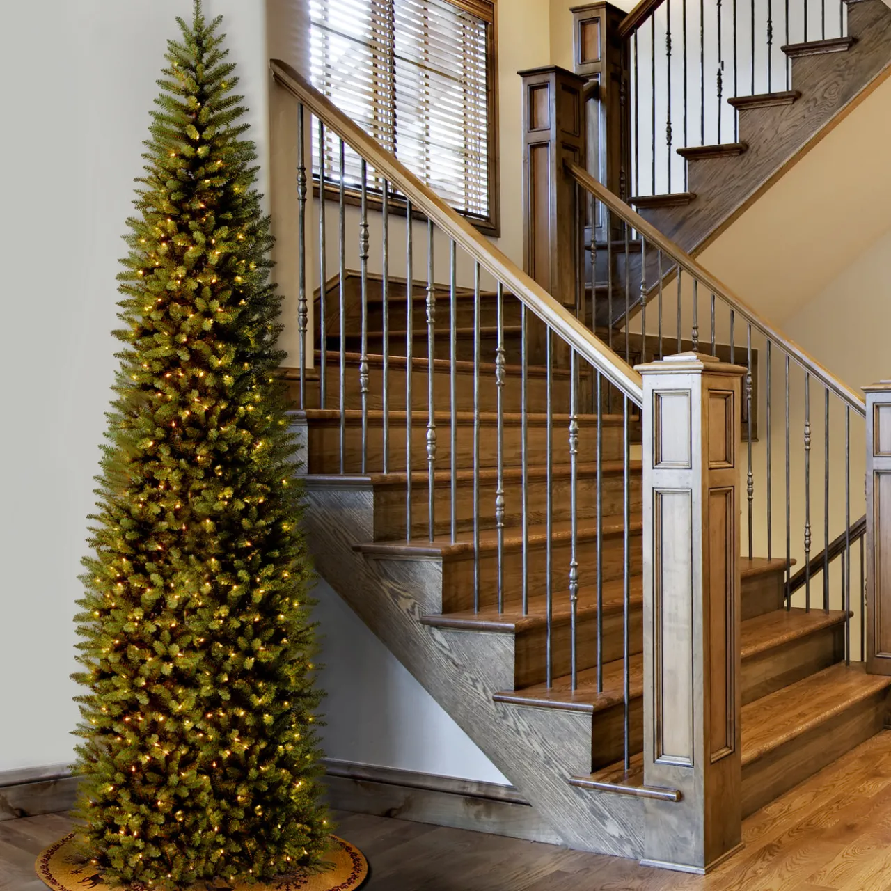 Clearance National Tree Company 10 ft.Pre-Lit Kingswood Fir Pencil Slim Tree with Clear Lights