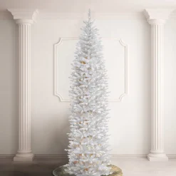 Outlet National Tree Company 12 ft.Pre-Lit Kingswood Fir White Pencil Slim Tree with Clear Lights