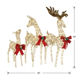 Best National Tree Company 60 in., 52 in. and 36 in. Champagne Glitter Deer Family with 370 Warm White LED Lights