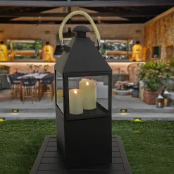 Online National Tree Company 29 in. Matte Black Finish Enclosed Glass Outdoor Lantern Candleholder