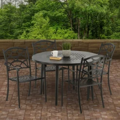 Best National Tree Company 48 in. All Weather Round Dining Table, Black Finish, Cast Aluminum, Darby Collection