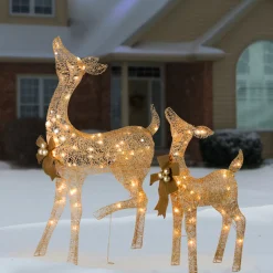 Discount National Tree Company 38 in. and 28 in. Pre-Lit Fawn with Doe Decoration