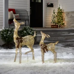 Discount National Tree Company 38 in. and 28 in. Pre-Lit Fawn with Doe Decoration