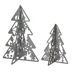 Online National Tree Company 10 in. and 7 in. Silver Christmas Trees Table Decor, Lightweight Wood, Set of 2