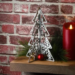 Online National Tree Company 10 in. and 7 in. Silver Christmas Trees Table Decor, Lightweight Wood, Set of 2