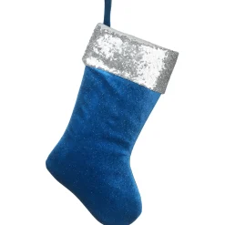 Clearance National Tree Company 19 in. Arctic Lights Collection Blue Velvet Stocking