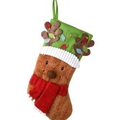 Clearance National Tree Company 20 in. Be Merry Collection Novelty Teddy Bear Christmas Stocking, Red Scarf and Green Hat