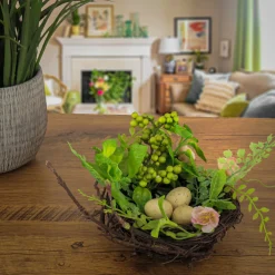Hot National Tree Company 6 in. Blossom Bird's Nest Table Decoration Decorated with Easter Eggs