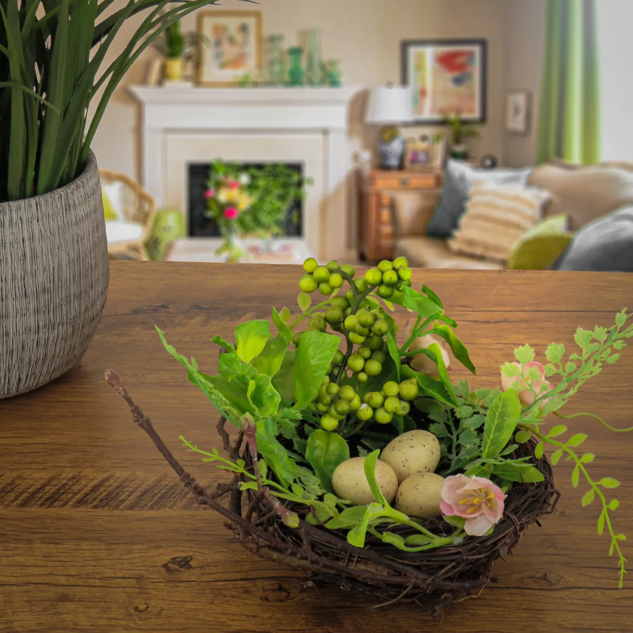 Hot National Tree Company 6 in. Blossom Bird's Nest Table Decoration Decorated with Easter Eggs