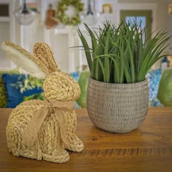 Outlet National Tree Company 9 in. Braided Bunny Table Decoration Decorated with Woven Ribbon