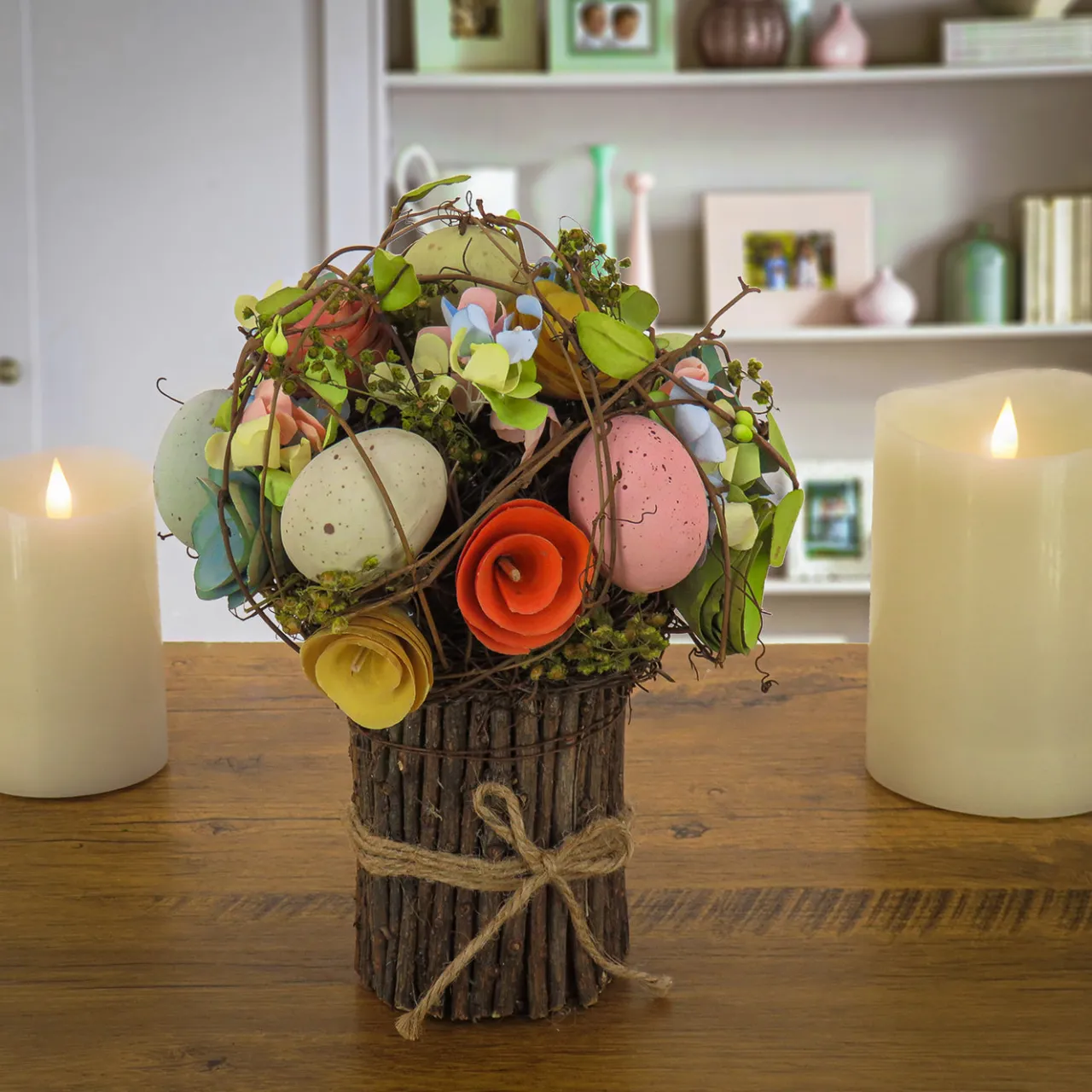 Sale National Tree Company 8 in. Bright Floral Bundle Decorated with Pastel Easter Eggs and Assorted Flowers