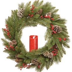 Sale National Tree Company 24 in. Bristle Berry Wreath with Single Candle