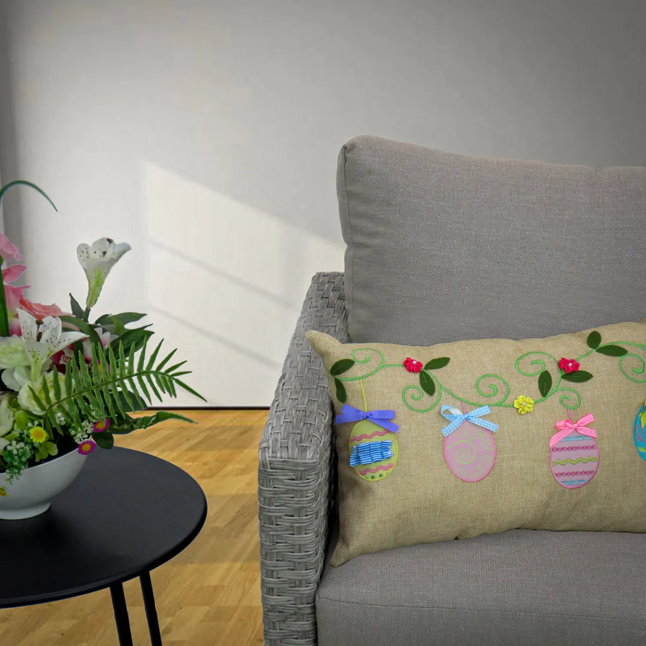 Clearance National Tree Company 18 in. by 10 in. Decorated Easter Eggs Decorative Pillow