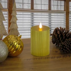 New National Tree Company 4 in. by 8 in. HGTV Home Collection Flameless Georgetown Pillar Candle, Gold
