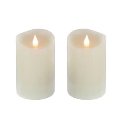 National Tree Company 2 in. by 5 in. HGTV Home Collection Flameless Heritage Pillar Candle Pair, Ivory