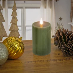 Outlet National Tree Company 4 in. by 10 in. HGTV Home Collection Flameless Georgetown Pillar Candle, Dk Green