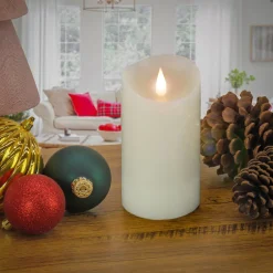 New National Tree Company 3 in. by 7 in. HGTV Home Collection Flameless Heritage Pillar Candle, Ivory