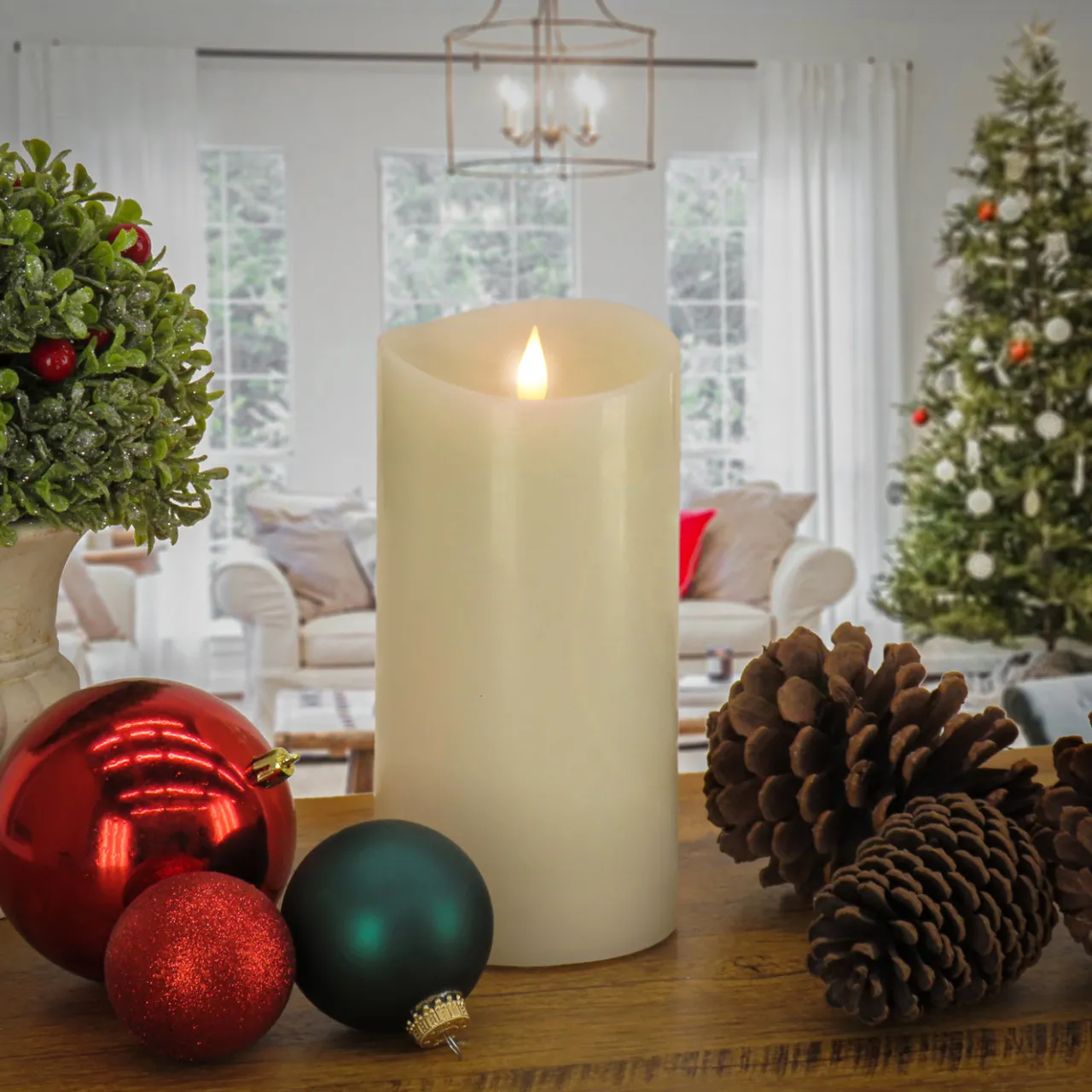 Hot National Tree Company 4 in. by 8 in. HGTV Home Collection Flameless Heritage Pillar Candle, Ivory