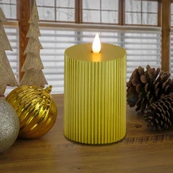 Discount National Tree Company 5 in. by 7 in. HGTV Home Collection Flameless Georgetown Pillar Candle, Gold