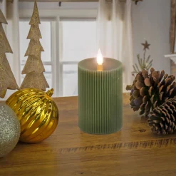 Sale National Tree Company 4 in. by 8 in. HGTV Home Collection Flameless Georgetown Pillar Candle, Dk Green