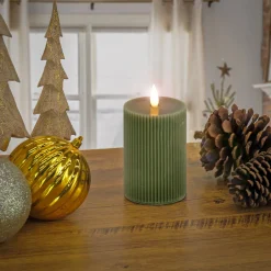 Outlet National Tree Company 3 in. by 7 in. HGTV Home Collection Flameless Georgetown Pillar Candle, Dk Green