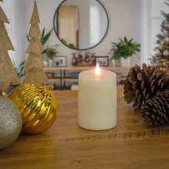 Outlet National Tree Company 3 in. by 5 in. HGTV Home Collection Flameless Georgetown Pillar Candle, Ivory