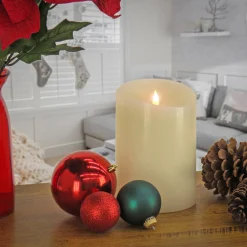 Clearance National Tree Company 5 in. by 7 in. HGTV Home Collection Flameless Heritage Pillar Candle, Ivory
