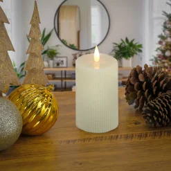 Clearance National Tree Company 5 in. by 7 in. HGTV Home Collection Flameless Georgetown Pillar Candle, Ivory