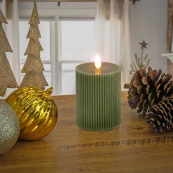Outlet National Tree Company 5 in. by 7 in. HGTV Home Collection Flameless Georgetown Pillar Candle, Dk Green