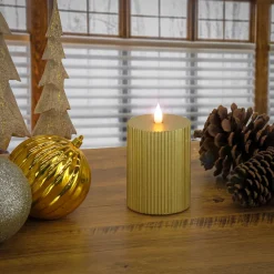 New National Tree Company 3 in. by 5 in. HGTV Home Collection Flameless Georgetown Pillar Candle, Gold