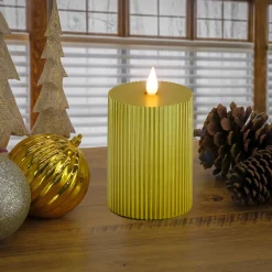 Best National Tree Company 4 in. by 10 in. HGTV Home Collection Flameless Georgetown Pillar Candle, Gold