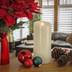 Outlet National Tree Company 5 in. by 11 in. HGTV Home Collection Flameless Heritage Pillar Candle, Ivory