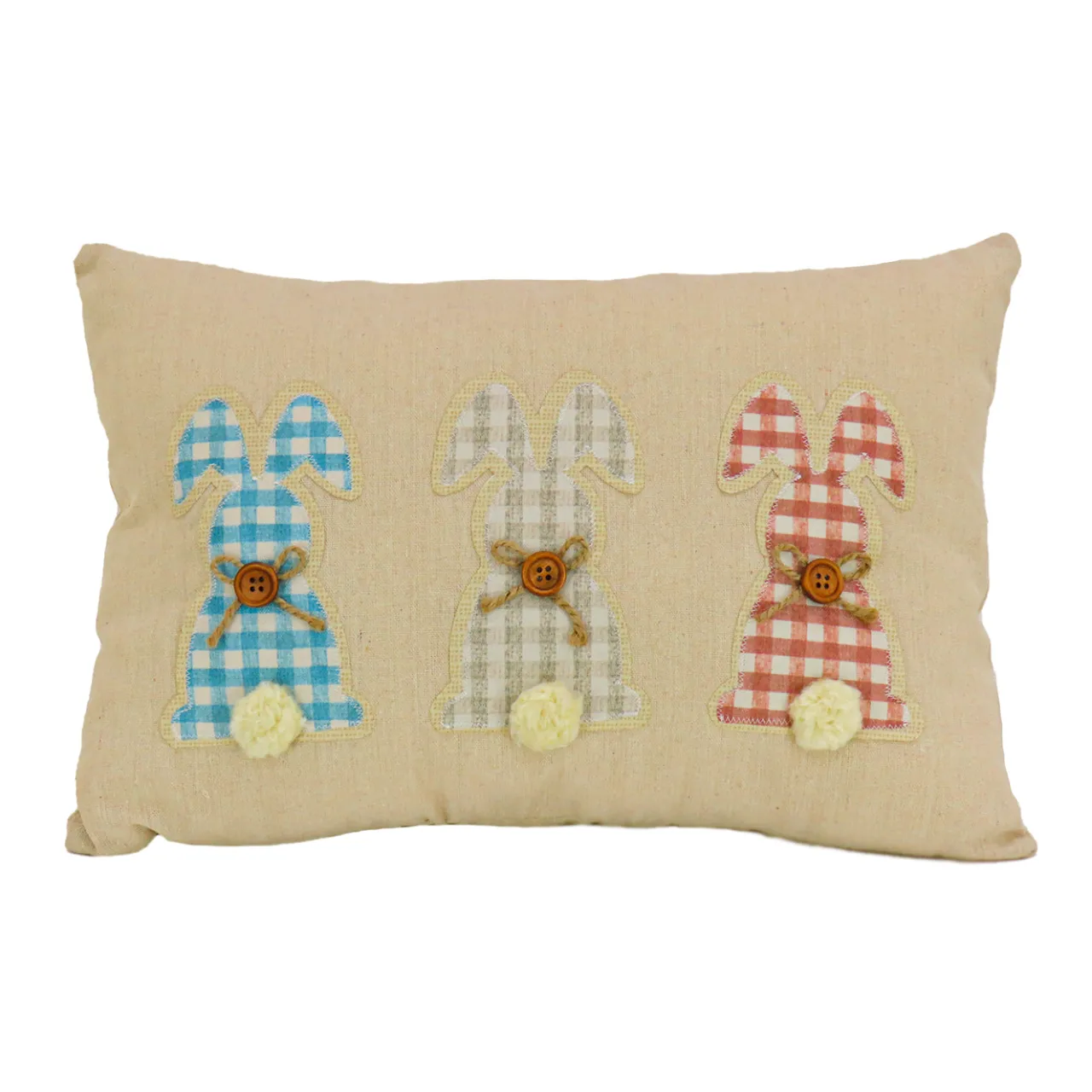 Best National Tree Company 18 in. by 10 in. Plaid Easter Bunnies Decorative Pillow