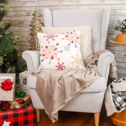 New National Tree Company 18 in. by 18 in.Velvet Snowflake Embroidery Pillow