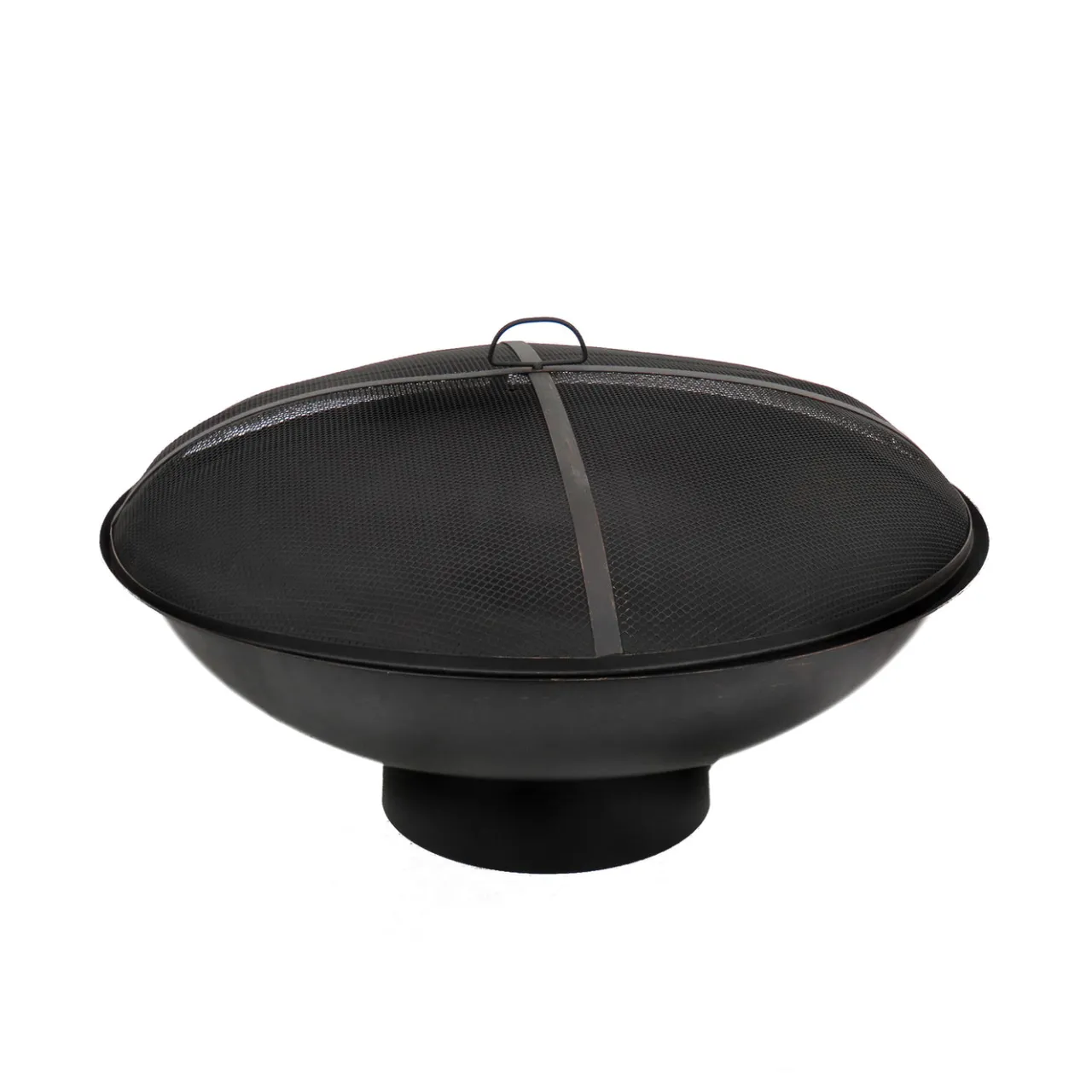 New National Tree Company 32 in. Cast Iron Outdoor Fire Pit Bowl with Black Screen Cover