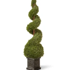 Online National Tree Company 48 in. Cedar Spiral Topiary Tree with Ball in a Black Square Pot