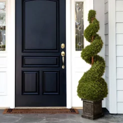 Online National Tree Company 48 in. Cedar Spiral Topiary Tree with Ball in a Black Square Pot