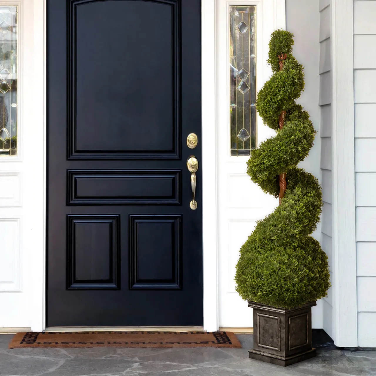 Online National Tree Company 48 in. Cedar Spiral Topiary Tree with Ball in a Black Square Pot