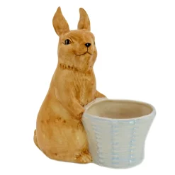 Best National Tree Company 11 in. Ceramic Bunny with Basket Table Decoration