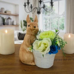 Best National Tree Company 11 in. Ceramic Bunny with Basket Table Decoration