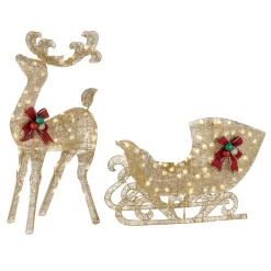 Discount National Tree Company 48 in. Champagne Reindeer Pulling 38 in. Sleigh