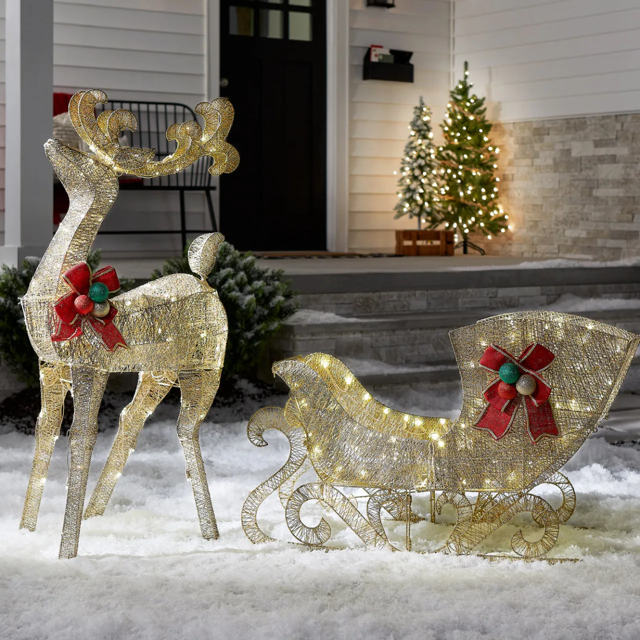 Discount National Tree Company 48 in. Champagne Reindeer Pulling 38 in. Sleigh