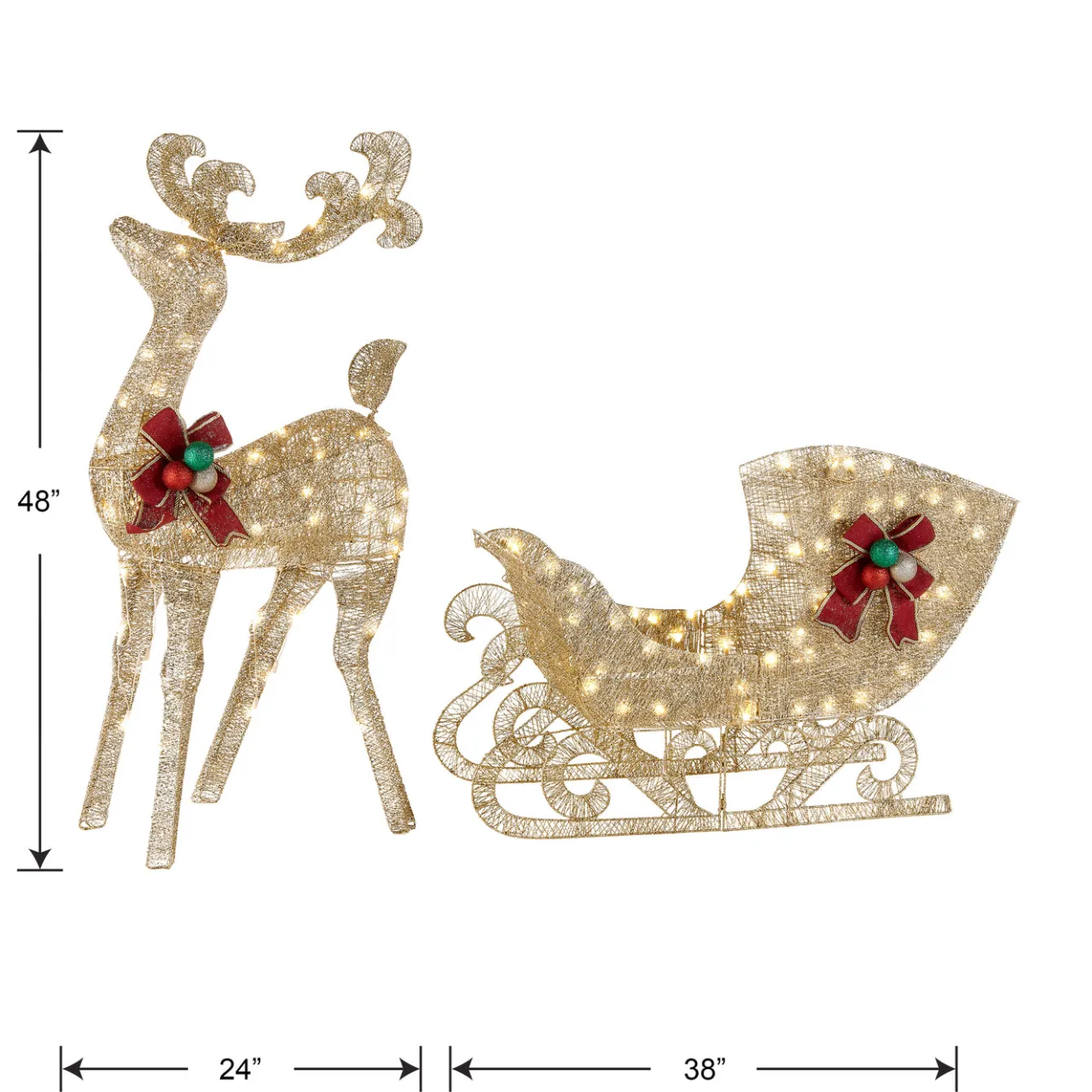 Discount National Tree Company 48 in. Champagne Reindeer Pulling 38 in. Sleigh